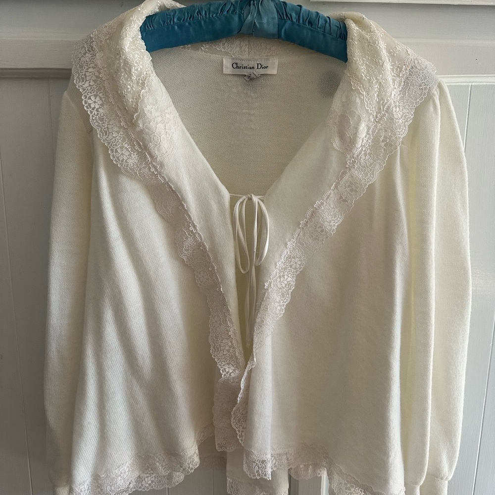Dior Cream Knit Lace-Trim Sweater
